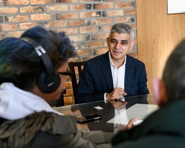 Mayor of London, Sadiq Khan talking to young people at Hotel 1824.