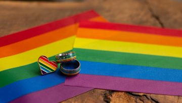 Close up of rainbow flags