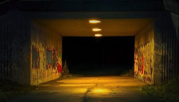 Tunnel with graffiti on the wall
