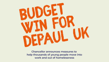 Graphic title saying Budget win for Depaul UK