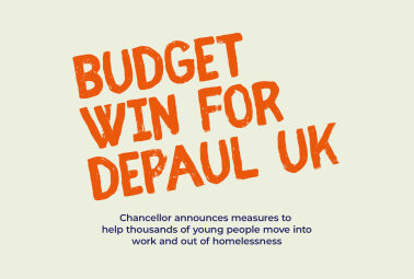 Graphic title saying Budget win for Depaul UK