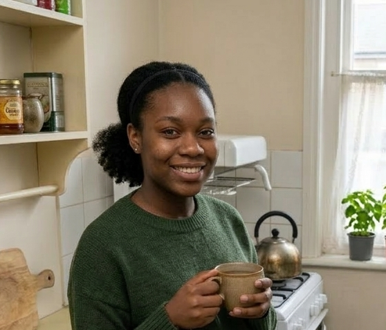 Abi stood in the kitchen